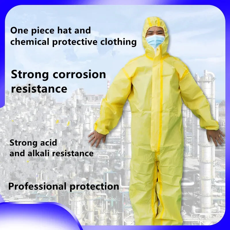 Chemical Full Body Protective Clothing with Gloves Chemical Resistant Clothing Acid and Alkali Resistant Hazardous Chemicals