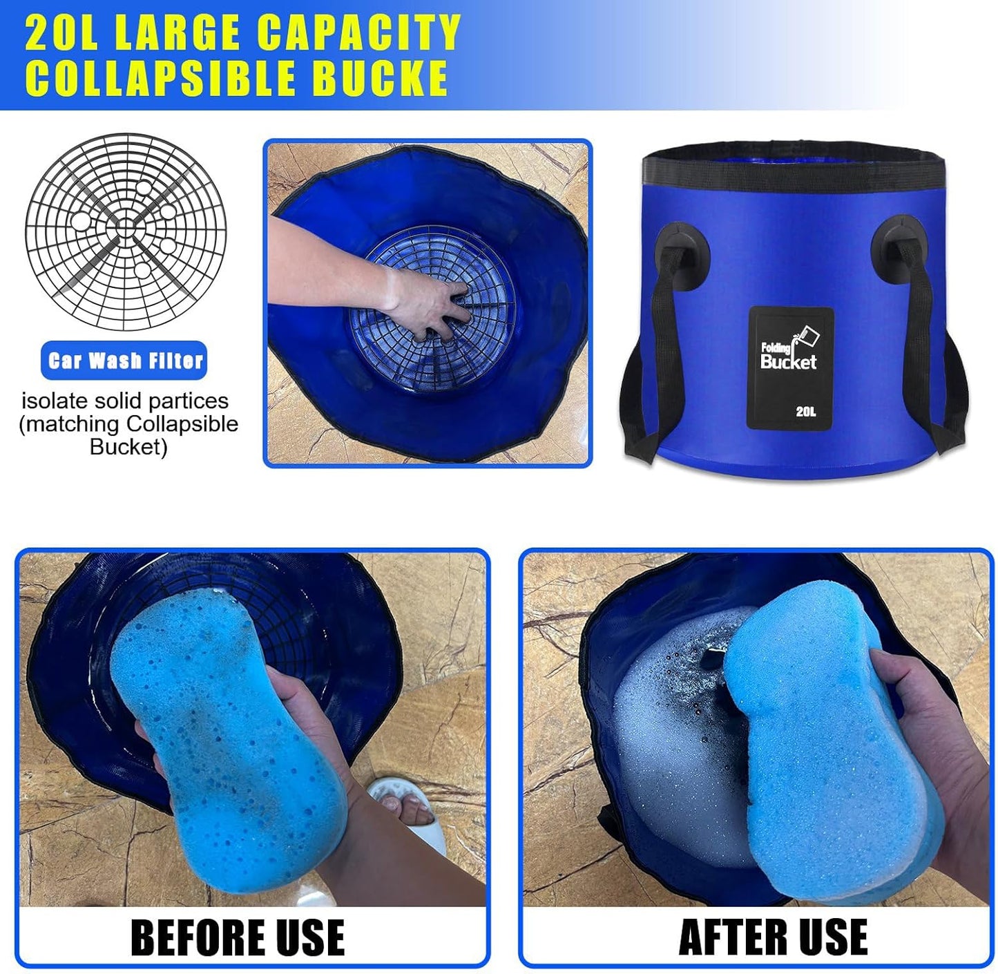 Comprehensive 21-Piece Car Wash Kit with Extended Handle Brush, Detailing Brushes, Filtered Wash Bucket, and Windshield Squeegee for Automotive and Marine Use