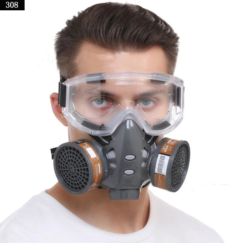 Gas Mask Respirator Set With Dual Charcoal Filters Anti Fog Glasses Masks Spray Painting Chemical Industry Pesticide Protective