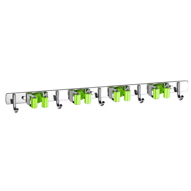 Stainless Steel Wall-Mounted Mop and Broom Organizer for Kitchen and Bathroom Storage Solutions