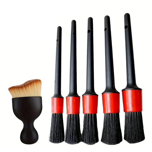 6Pcs Car Wash Care Detailing Brush Set,for cleaning wheels, dashboards, vents and more,Car Cleaning Brushes, Car Accessories