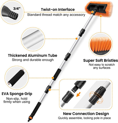 72" Car Wash Brush with Long Handle, Flow-Thru Soft Bristle Car Washing Brush with Extendable Handle and Hose Attachment and On/Off Switch for Car, RV, SUV, Truck, Boat, House Siding