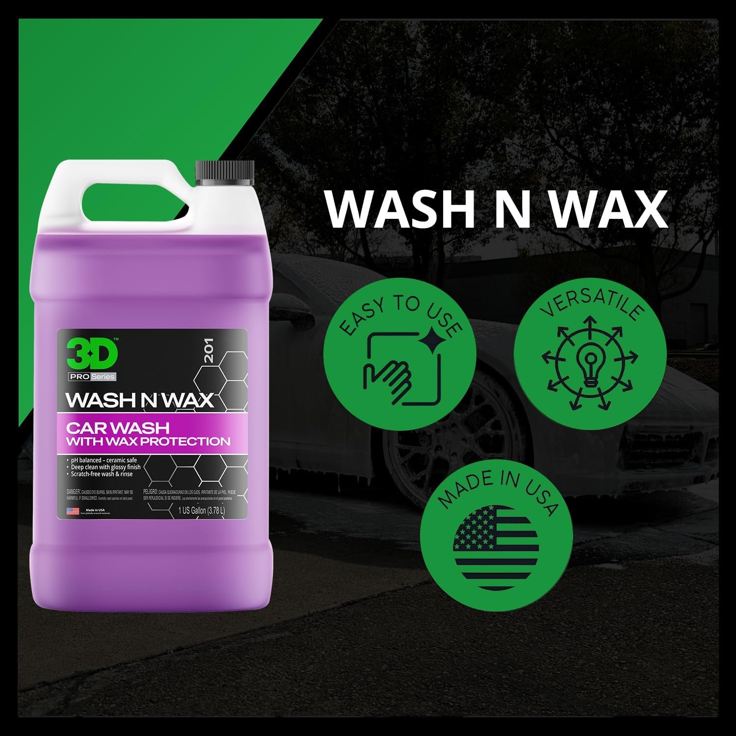 Wash N Wax Car Wash Soap - Ph Balanced, Easy Rinse, Scratch Free Soap with Wax Protection - 1 Gallon