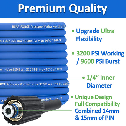 10M Super Flexible Pressure Washer Hose 3200 PSI Kink Resistant Power Washer Hose 1/4 in.CarWash Extension Hose M22-pin 14/15