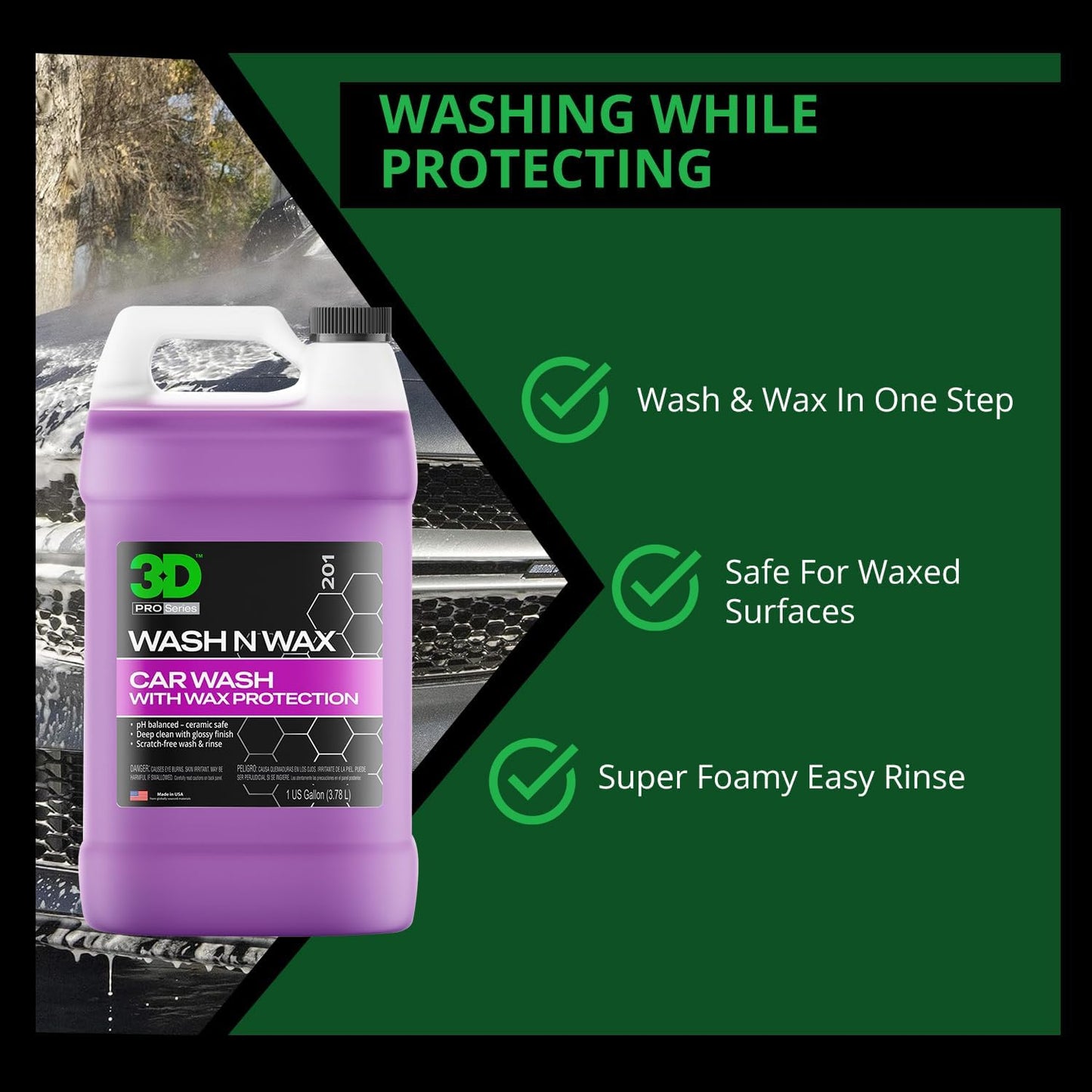 Wash N Wax Car Wash Soap - Ph Balanced, Easy Rinse, Scratch Free Soap with Wax Protection - 1 Gallon