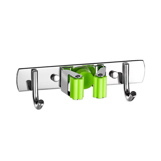 Stainless Steel Wall-Mounted Mop and Broom Organizer for Kitchen and Bathroom Storage Solutions