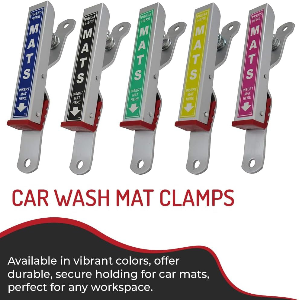 Car Wash Mat Clamps – Heavy-Duty Floor Mat Holders for Cleaning & Drying – Rust-Resistant Aluminum – Mountable – Holds All Mats – Red, 4 Pack