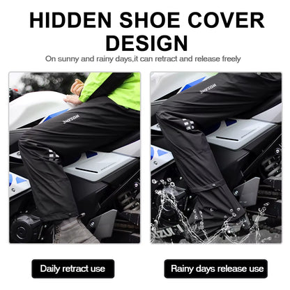 Men Rain Pants Shoe Covers Moto Waterproof Pants Outdoor Work Rain Gear Pants for Motorcycle Camping Hiking Fishing Golf