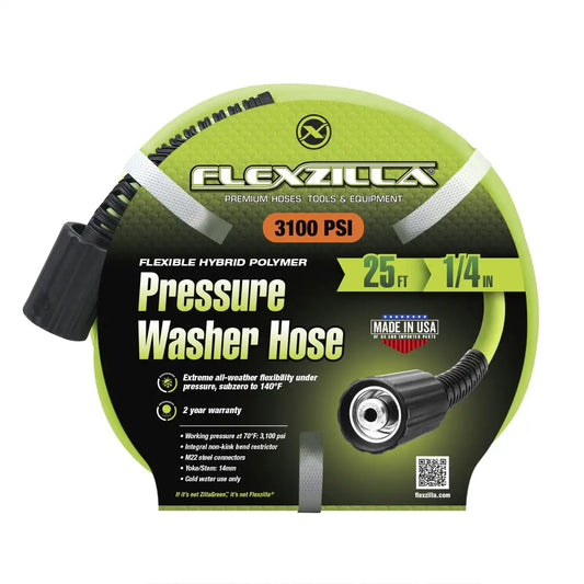 Flexzilla Pressure Washer Hose, 1/4 in. x 25 ft., 3100 PSI, M22 Fittings, ZillaGreen