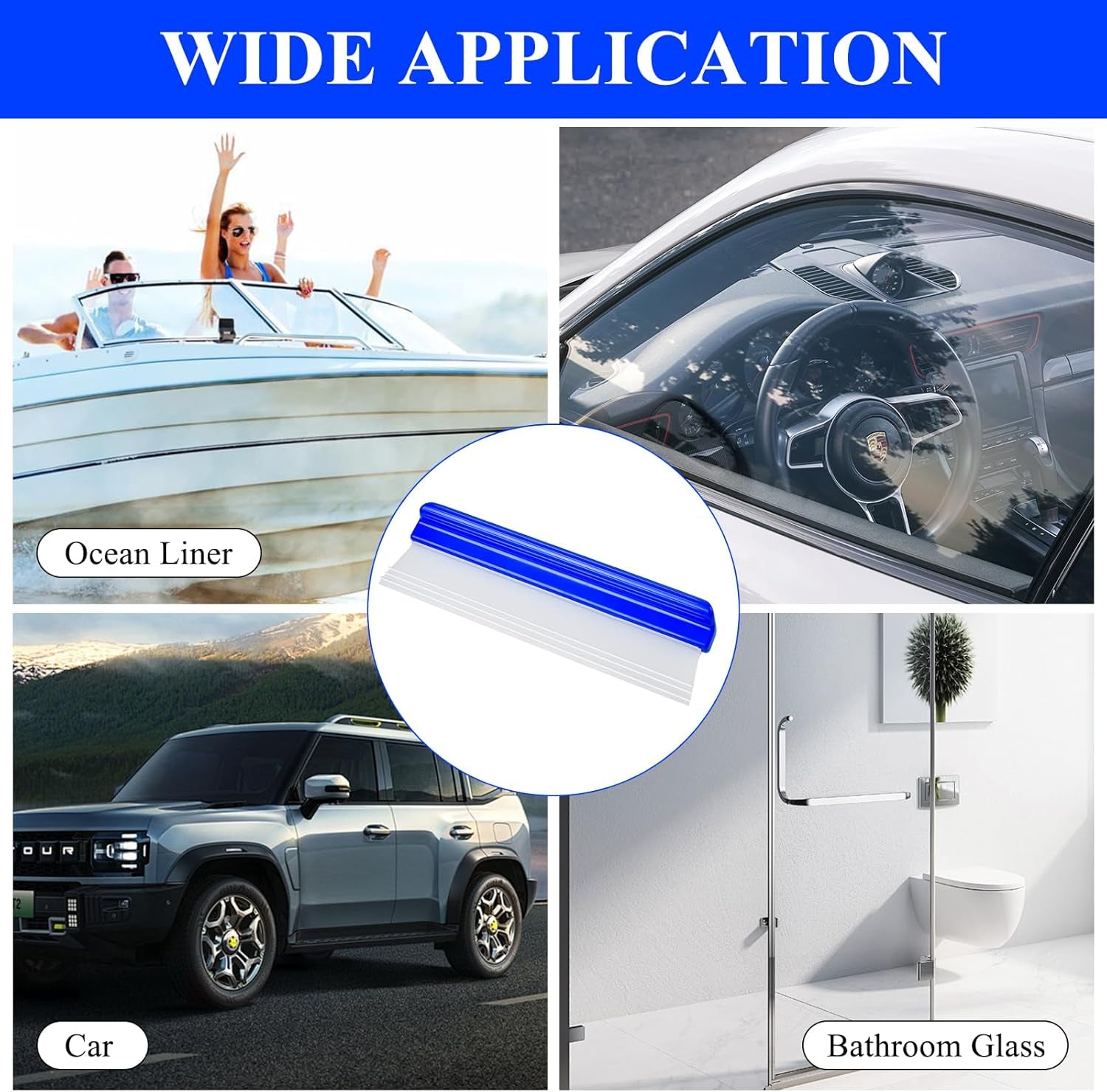 4 Pack 12” Silicone Car Drying Squeegee, 3-Layer T-Bar Water Blade Professional Automotive Water Wiper, Car Windshield Squeegee Flexible Water Blade Squeegee for Car Window Glass Bathroom