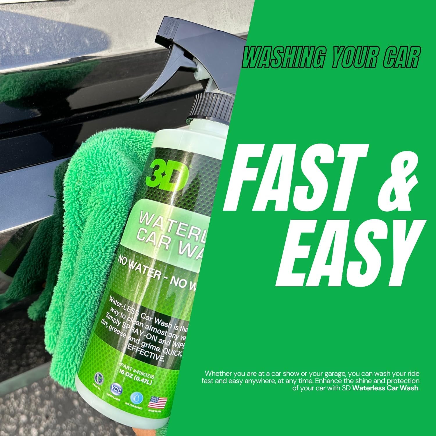 Waterless Car Wash Detailing Spray - 16 oz - Ideal for Vehicles, RVs, Motorcycles, and Boats - No Water or Soap Needed