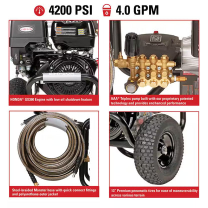 4200 PSI 4.0 GPM Cold Water Gas Pressure Washer with HONDA GX390 Engine