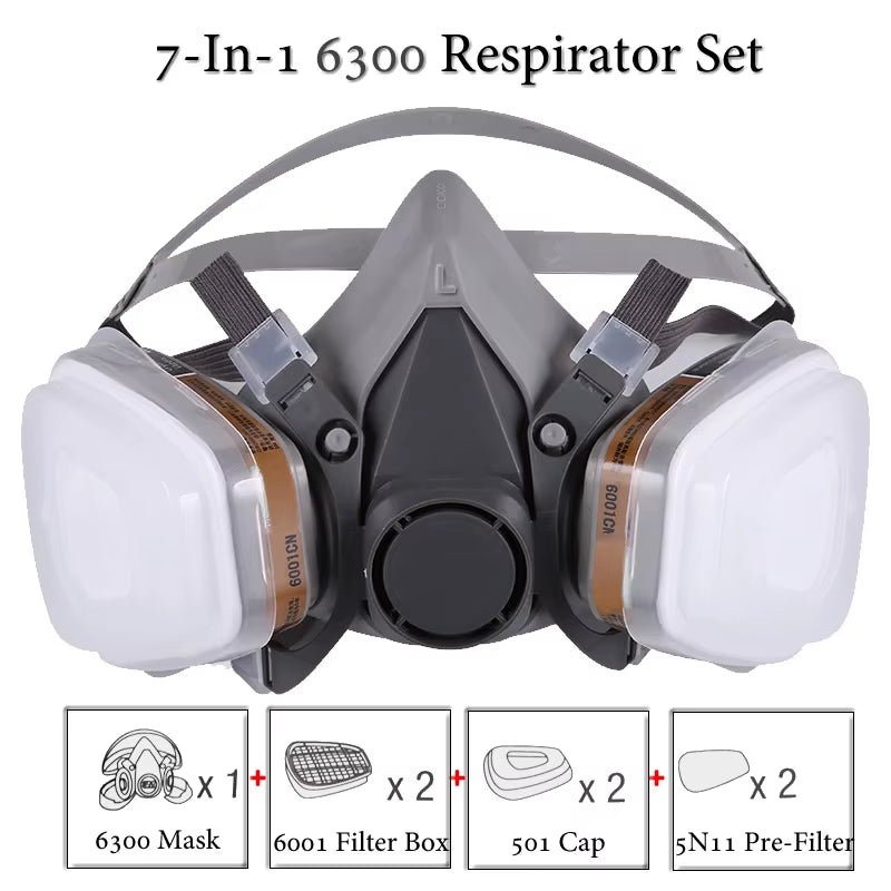 Industrial Half Face Respirator Mask 6100/6200/6300 for Dust and Gas Protection in Painting, Spraying, and Polishing - Unisex Safety Mask