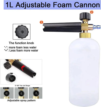 1L Car Cleaning Foam Gun 1/4 Quick Connector Adjustable High Pressure Soap Foamer Car Wash Pressure Washers Soap Foam Generator