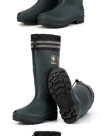 High-tube Plush Warm Rain Boots Men's Cotton Reflective Strip Rain Shoes High-top Rubber Shoes Work Waterproof Shoes Men