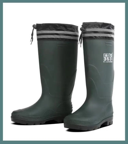 High-tube Plush Warm Rain Boots Men's Cotton Reflective Strip Rain Shoes High-top Rubber Shoes Work Waterproof Shoes Men