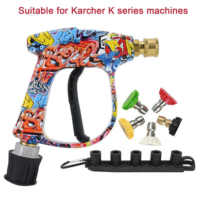 4350PSI High Pressure Water Gun with Graffiti Design, 1L Foam Cannon & 1/4" Quick Connect, Battery-Free for Karcher K Series