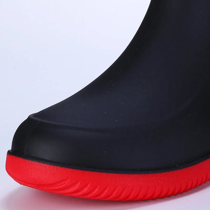 Men's Rain Shoes Waterproof Boots Outdoor Comfortable Mid Calf Boots Rainproof Work Water Shoes Non-Slip Drawstring Rubber Boots