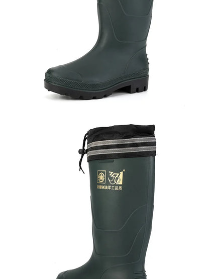 High-tube Plush Warm Rain Boots Men's Cotton Reflective Strip Rain Shoes High-top Rubber Shoes Work Waterproof Shoes Men