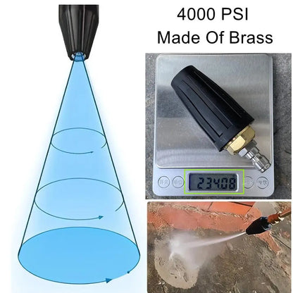 360 Rotating Turbo Nozzle Sprayer With 1/4" Quick Connect 4000 PSI High Pressure Washer Cleaner Accessories Brass