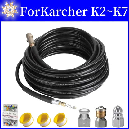 Sewer Drainage Cleaning Hose, High Pressure Hose, Sewer Drainage Dredging kit, High Pressure Cleaning Machine Nozzle,For Karcher