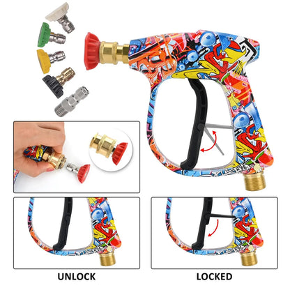 4350PSI High Pressure Water Gun with Graffiti Design, 1L Foam Cannon & 1/4" Quick Connect, Battery-Free for Karcher K Series