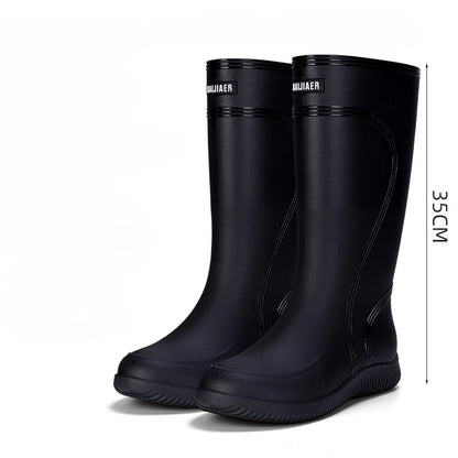 Men's Rain Shoes Waterproof Boots Outdoor Comfortable Mid Calf Boots Rainproof Work Water Shoes Non-Slip Drawstring Rubber Boots