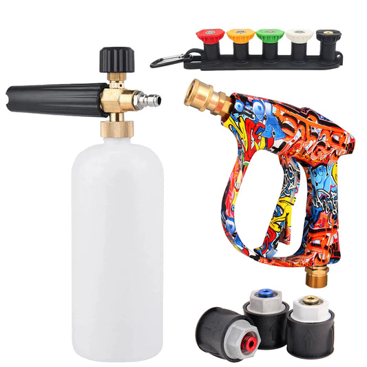 4350PSI High Pressure Water Gun with Graffiti Design, 1L Foam Cannon & 1/4" Quick Connect, Battery-Free for Karcher K Series