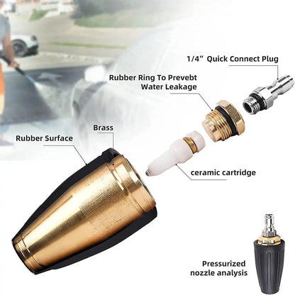 360 Rotating Turbo Nozzle Sprayer With 1/4" Quick Connect 4000 PSI High Pressure Washer Cleaner Accessories Brass