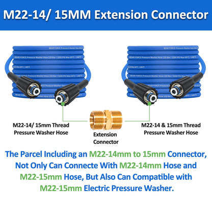 10M Super Flexible Pressure Washer Hose 3200 PSI Kink Resistant Power Washer Hose 1/4 in.CarWash Extension Hose M22-pin 14/15