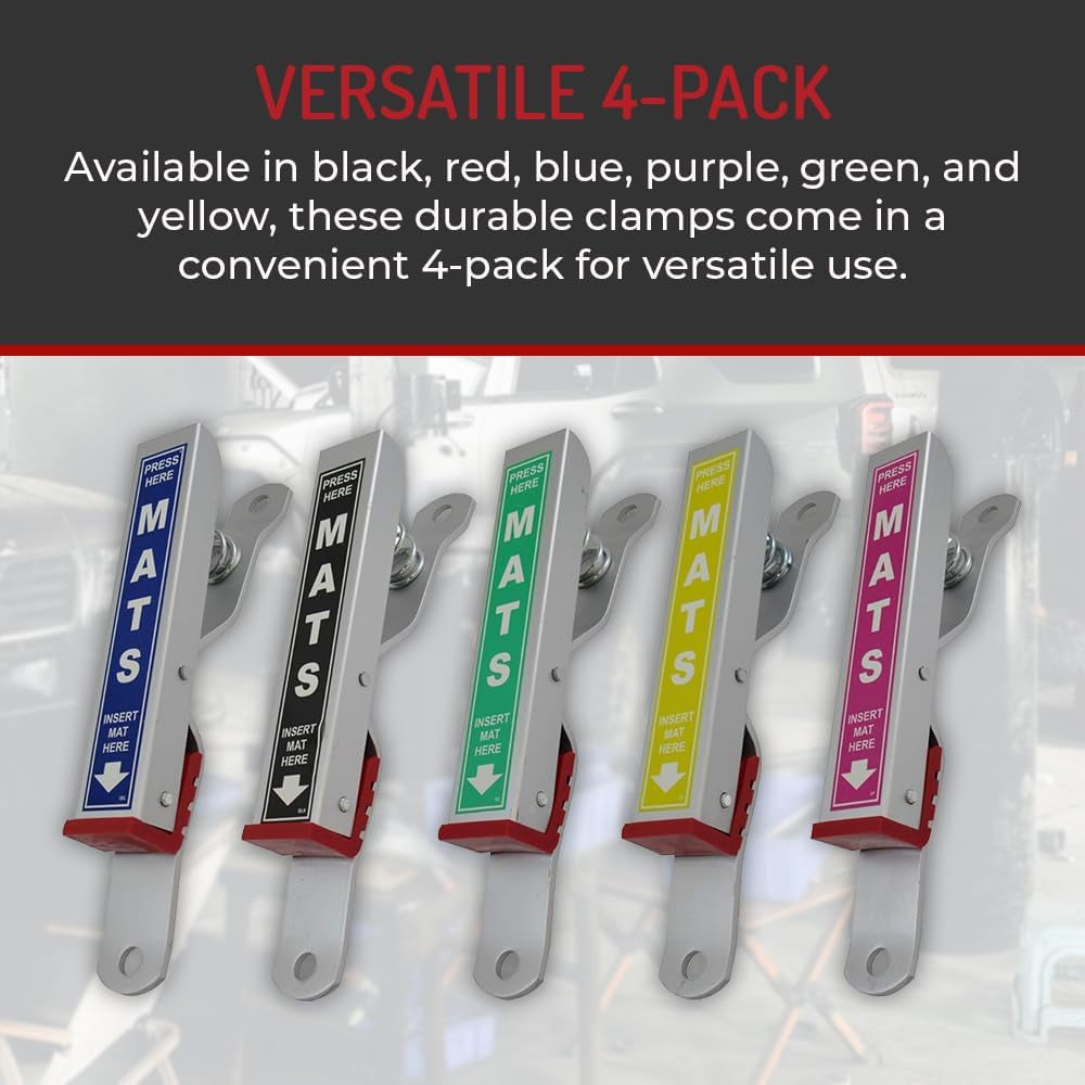 Car Wash Mat Clamps – Heavy-Duty Floor Mat Holders for Cleaning & Drying – Rust-Resistant Aluminum – Mountable – Holds All Mats – Red, 4 Pack