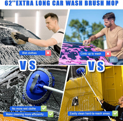 Comprehensive 21-Piece Car Wash Kit with Extended Handle Brush, Detailing Brushes, Filtered Wash Bucket, and Windshield Squeegee for Automotive and Marine Use