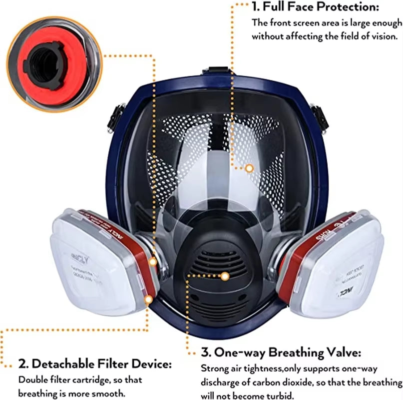 6800 Full Face Respirator Chemical Gas Mask with Anti-Fog Filter for Industrial Use, Acid Gas, Welding, Spray Painting, and Insecticide Protection