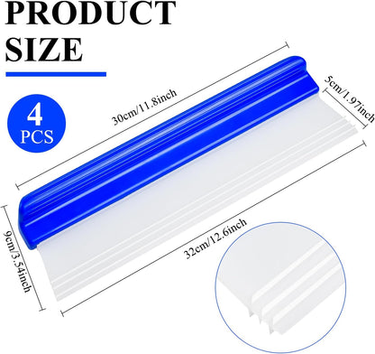 4 Pack 12” Silicone Car Drying Squeegee, 3-Layer T-Bar Water Blade Professional Automotive Water Wiper, Car Windshield Squeegee Flexible Water Blade Squeegee for Car Window Glass Bathroom