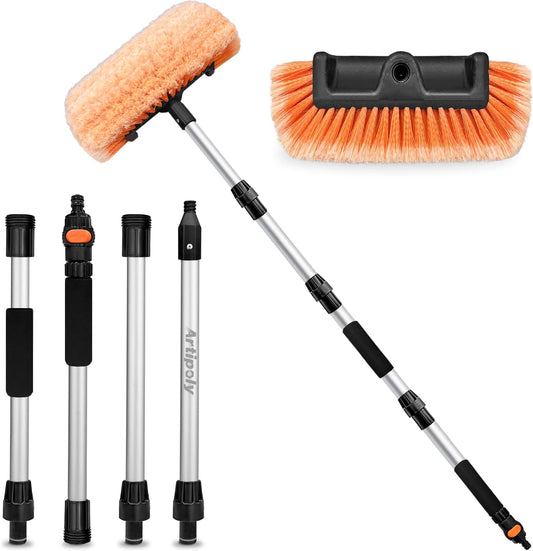 72" Car Wash Brush with Long Handle, Flow-Thru Soft Bristle Car Washing Brush with Extendable Handle and Hose Attachment and On/Off Switch for Car, RV, SUV, Truck, Boat, House Siding