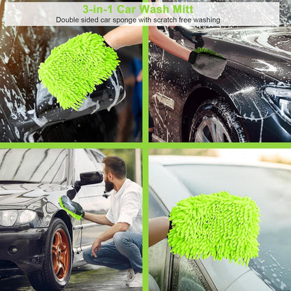 Collapsible 10L Car Wash Bucket with Microfiber Mitt - Portable Folding Basin for Automotive and Household Cleaning in Green
