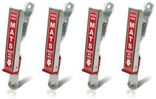 Car Wash Mat Clamps – Heavy-Duty Floor Mat Holders for Cleaning & Drying – Rust-Resistant Aluminum – Mountable – Holds All Mats – Red, 4 Pack
