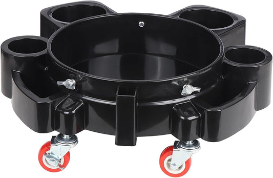 Professional 5-Gallon Car Wash Detailing Bucket Dolly with Heavy-Duty Wheel Casters, Black, Model CWBD-1247